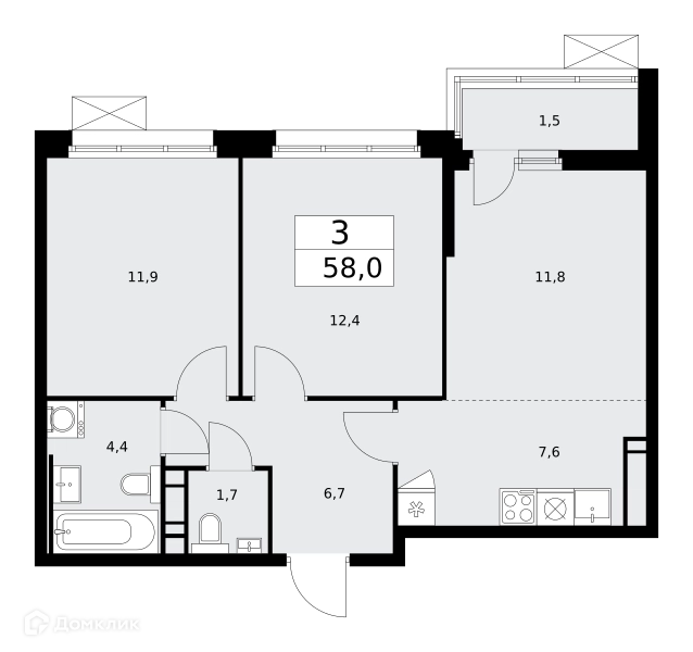 3-комнатная квартира 58 м² Скандинавия