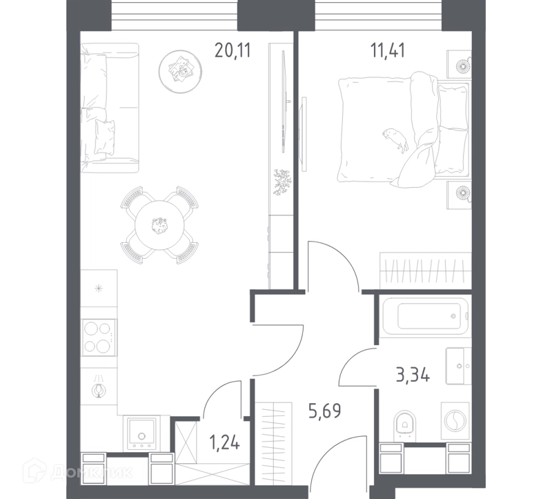 1-комнатные апартаменты 41.79 м² Пятницкое 58