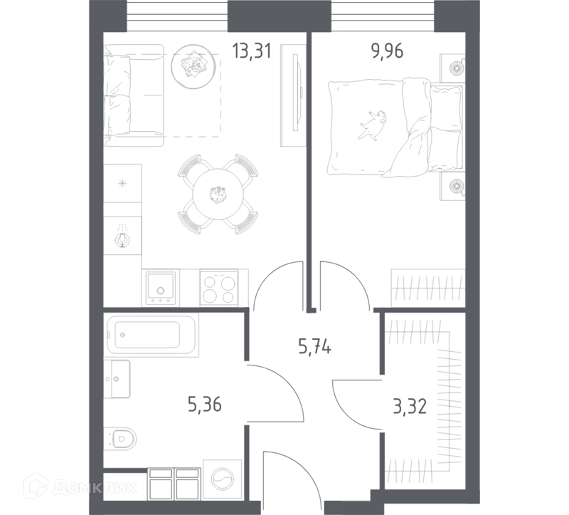 1-комнатные апартаменты 37.69 м² Пятницкое 58