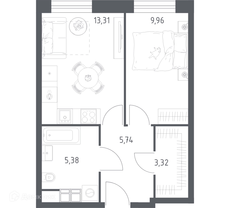 1-комнатные апартаменты 37.71 м² Пятницкое 58