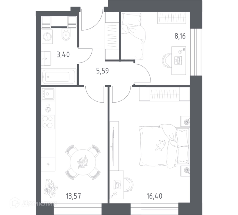 2-комнатные апартаменты 47.12 м² Пятницкое 58