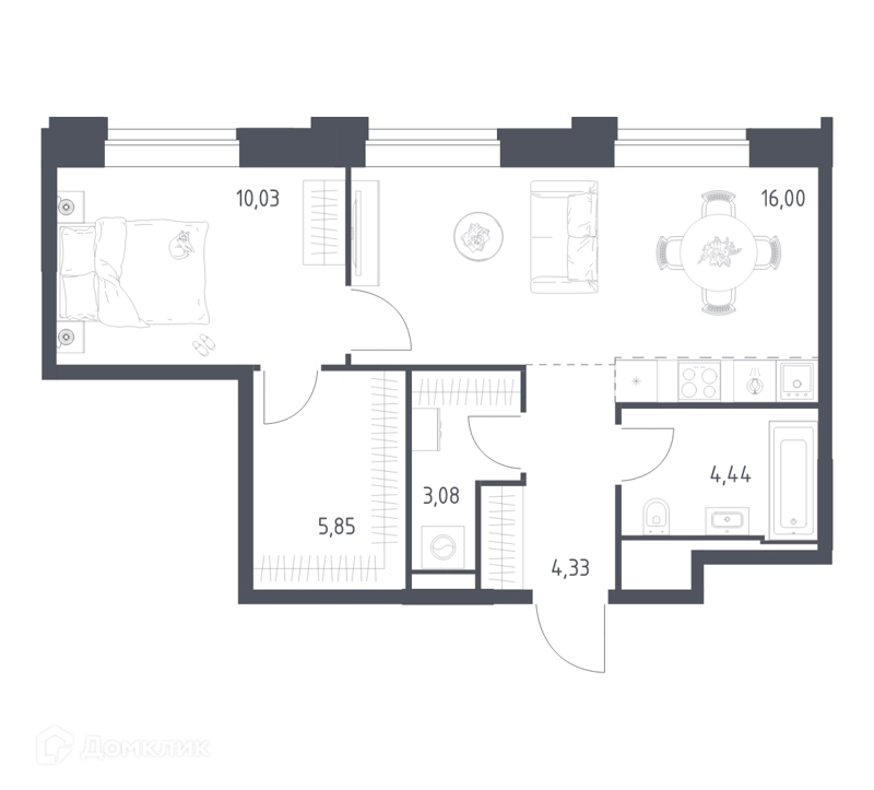 1-комнатная квартира 45.35 м² Верейская 41