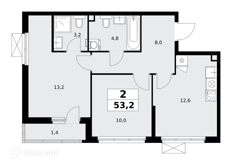 2-комнатная квартира 53.2 м² Скандинавия