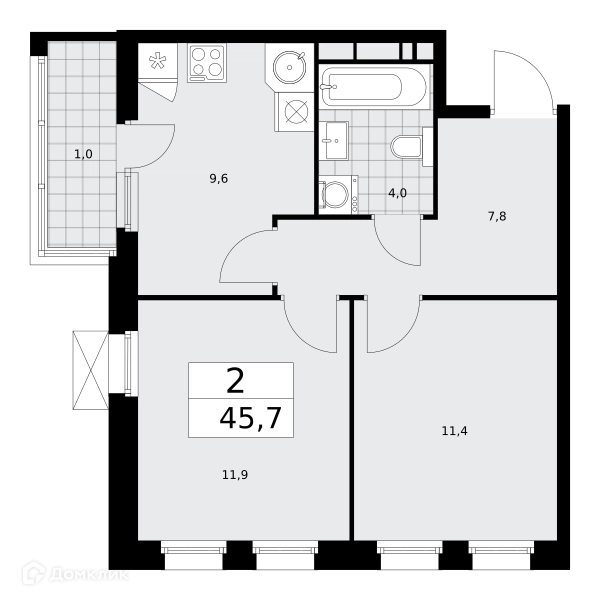 2-комнатная квартира 45.7 м² Скандинавия