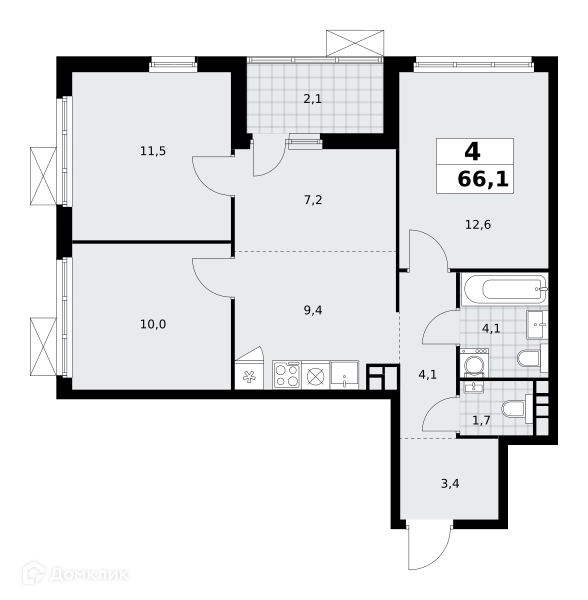 4-комнатная квартира 66.1 м² Скандинавия