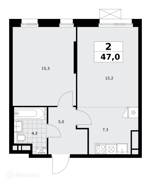 2-комнатная квартира 47 м² Прокшино