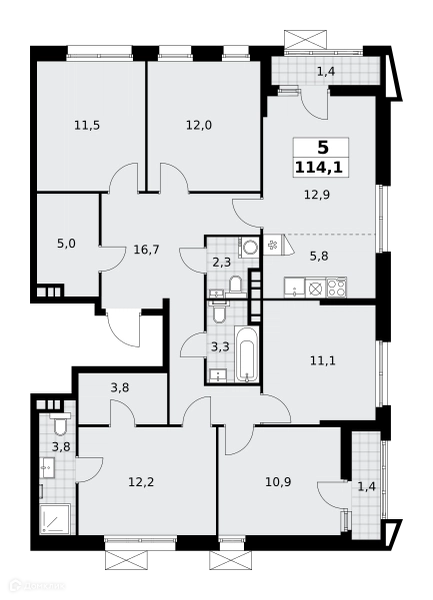 5-комнатная квартира 114.1 м² Прокшино