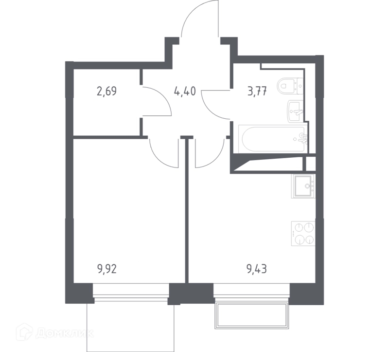 1-комнатная квартира 30.1 м² Долина Яузы