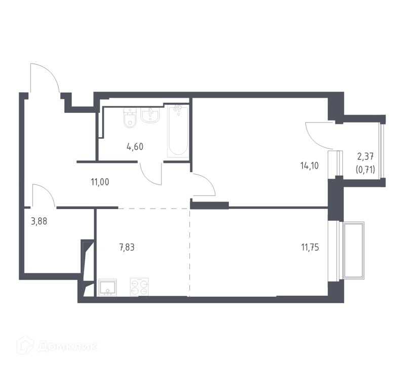 1-комнатная квартира 53.9 м² Долина Яузы