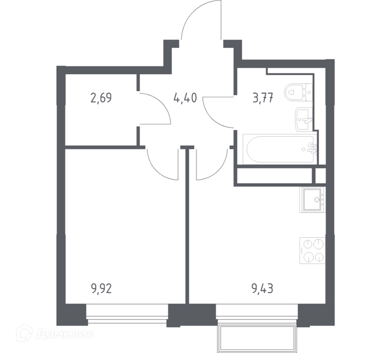 1-комнатная квартира 30.2 м² Долина Яузы