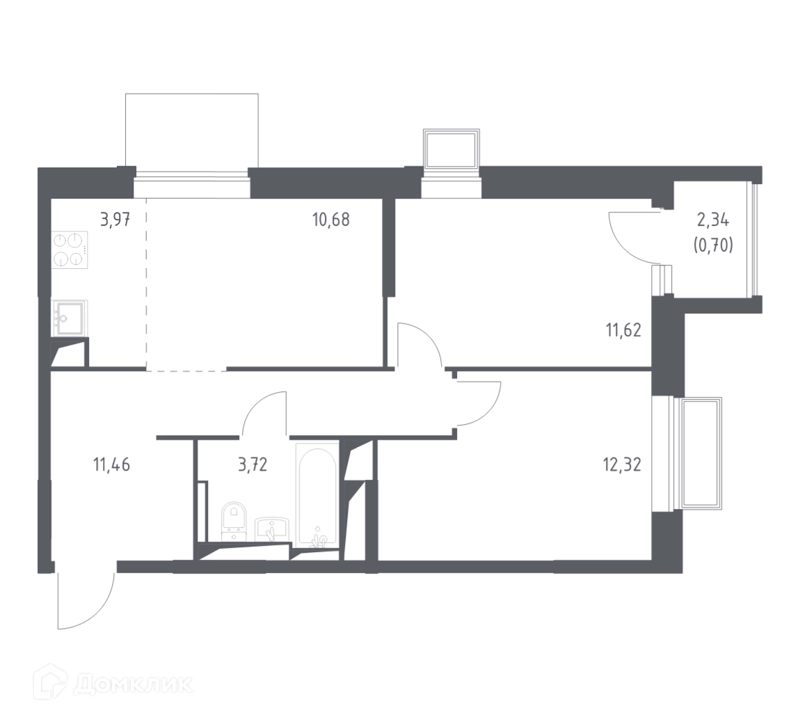 2-комнатная квартира 54.5 м² Долина Яузы