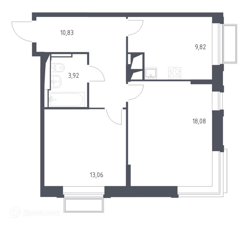 2-комнатная квартира 55.9 м² Долина Яузы