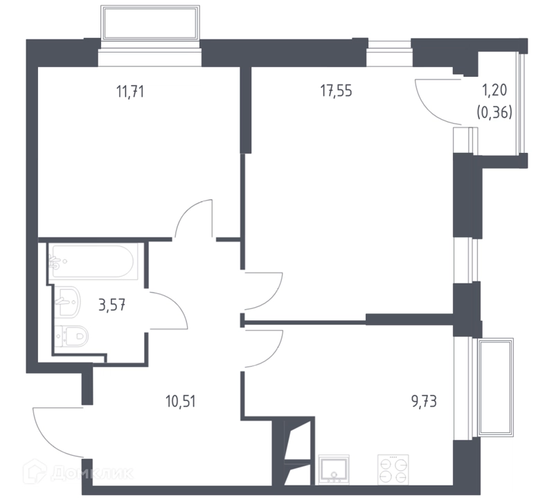 2-комнатная квартира 52.5 м² Долина Яузы