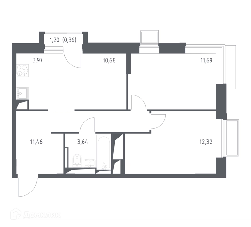 2-комнатная квартира 54.2 м² Долина Яузы