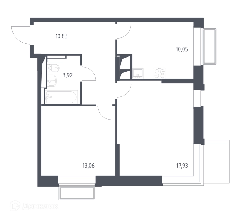 2-комнатная квартира 55.8 м² Долина Яузы