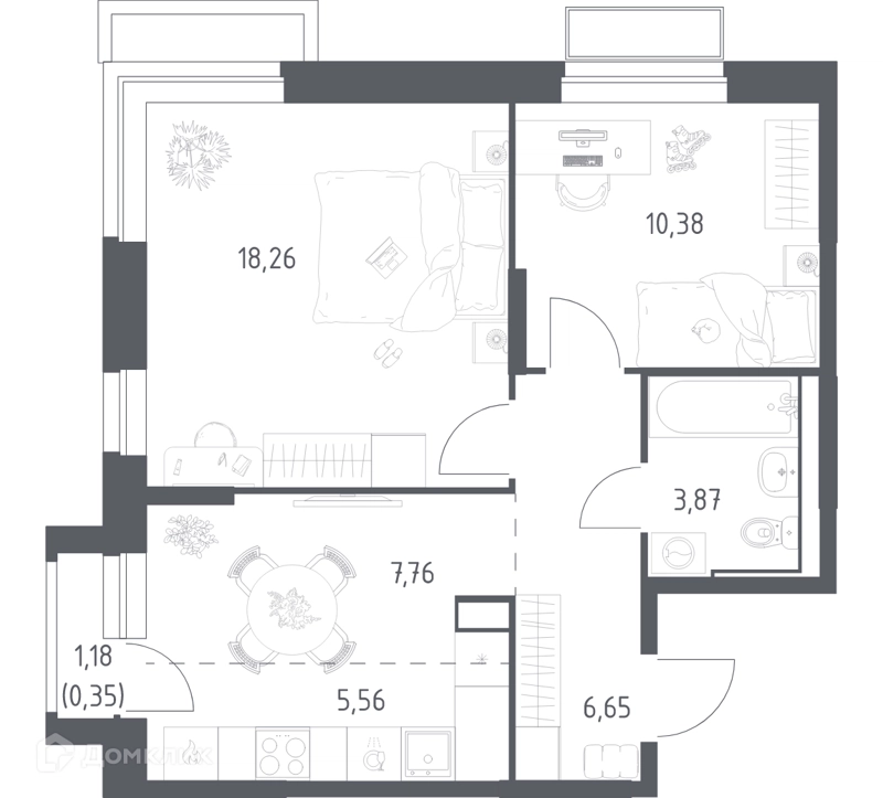 2-комнатная квартира 52.83 м² Долина Яузы