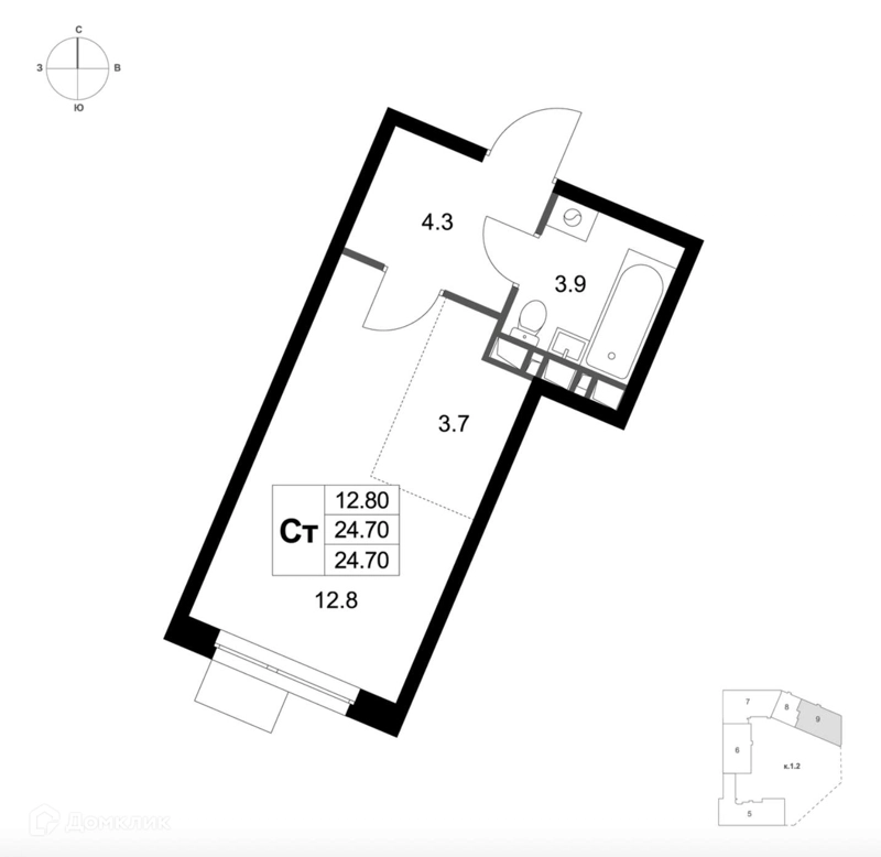 Студия 24.7 м² Легенда Марусино