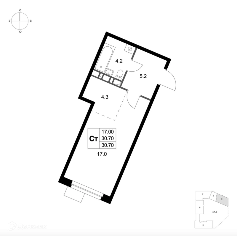 Студия 30.7 м² Легенда Марусино