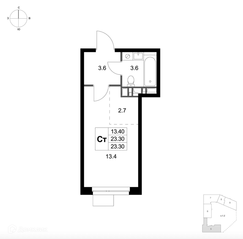 Студия 23.3 м² Легенда Марусино