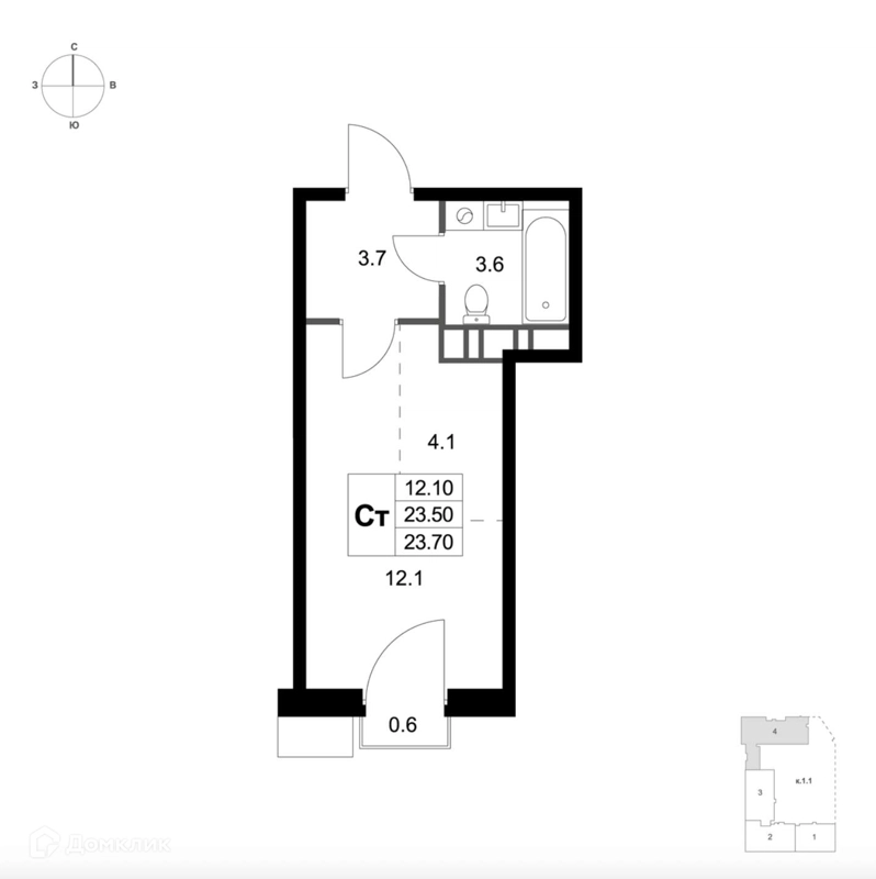 Студия 23.7 м² Легенда Марусино