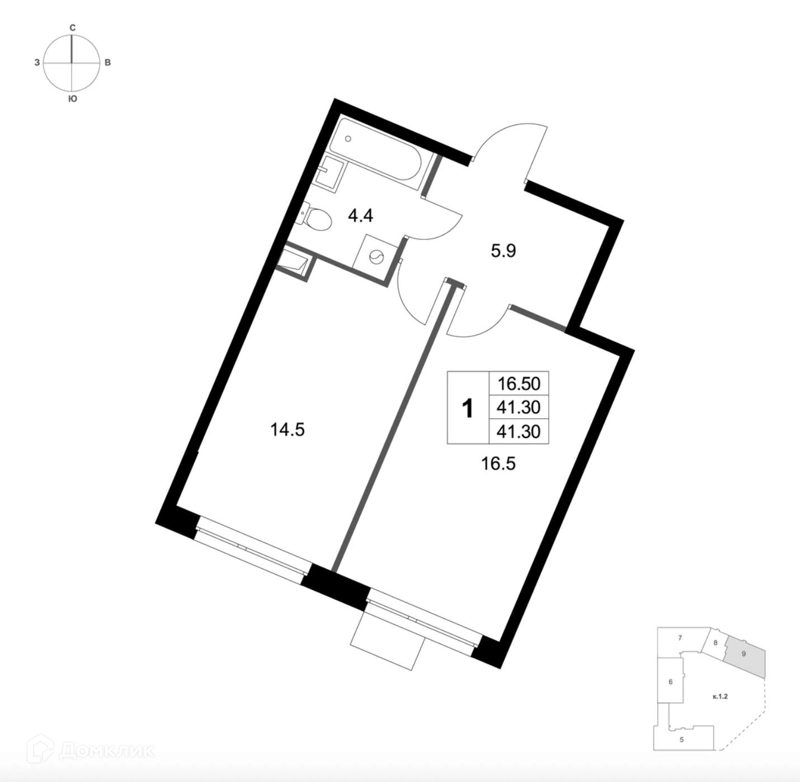 1-комнатная квартира 41.3 м² Легенда Марусино