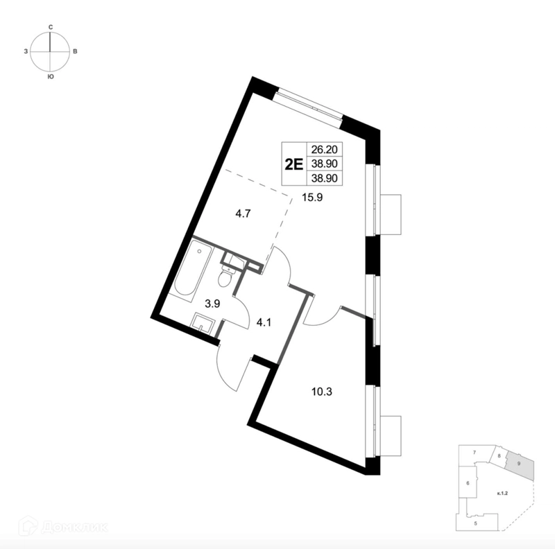 2-комнатная квартира 38.9 м² Легенда Марусино