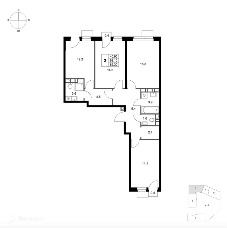 3-комнатная квартира 82.3 м² Легенда Марусино