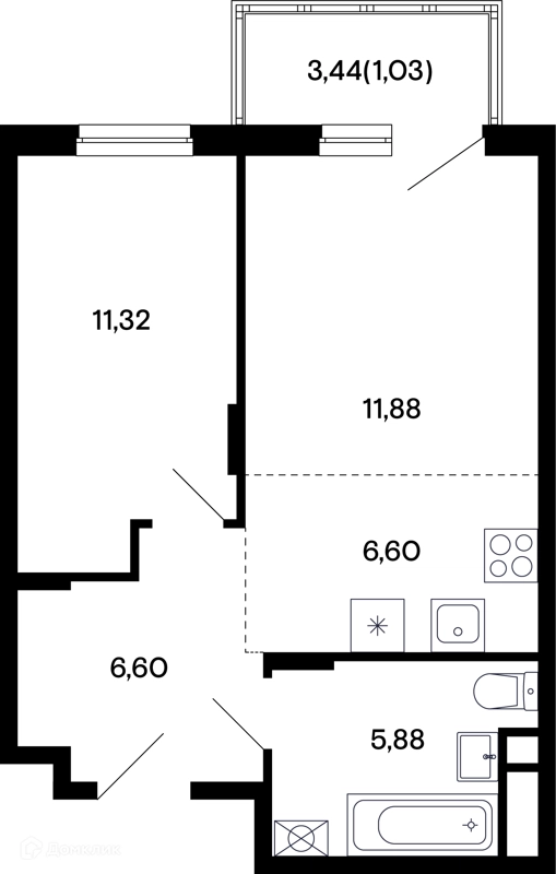 1-комнатная квартира 43.31 м² Базаева 11