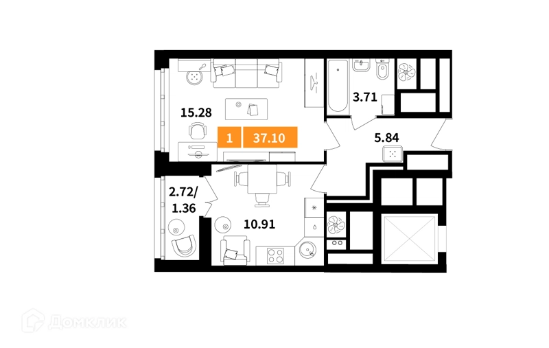 1-комнатная квартира 37.1 м² Планерный квартал