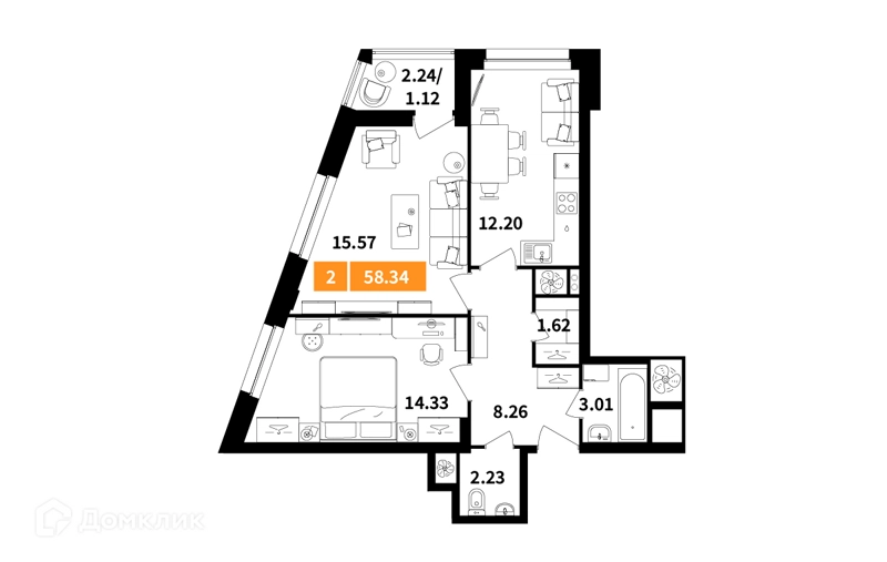 2-комнатная квартира 58.34 м² Планерный квартал