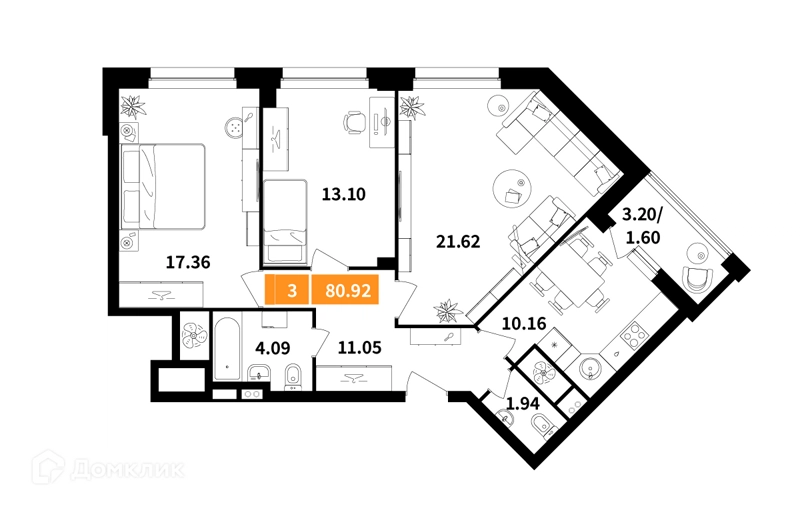 3-комнатная квартира 80.92 м² Планерный квартал