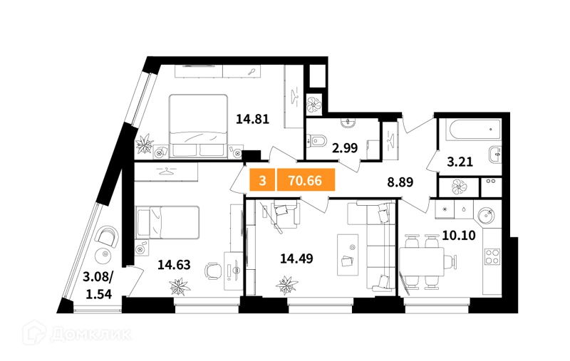 3-комнатная квартира 70.66 м² Планерный квартал