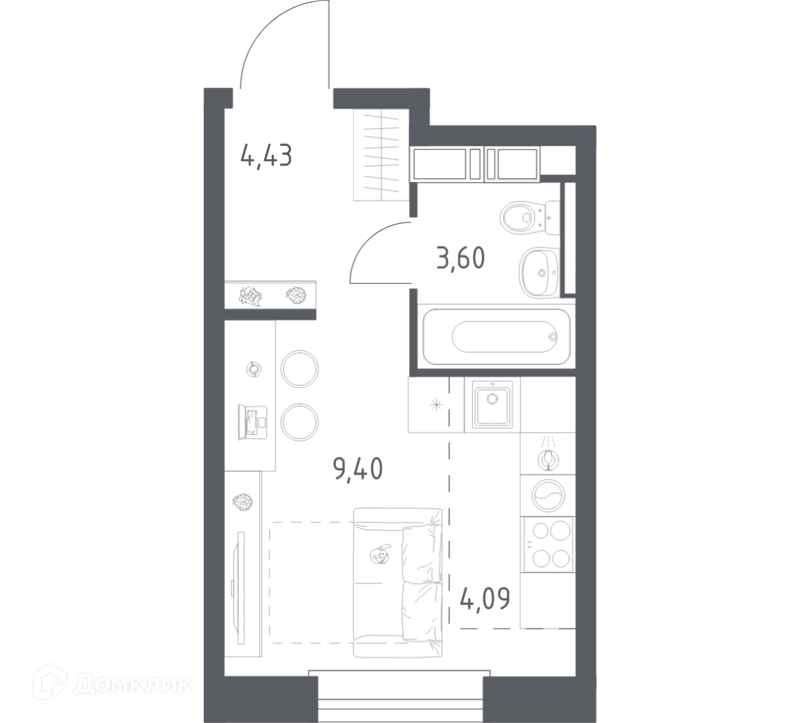 Студия 21.52 м² Эко Бунино