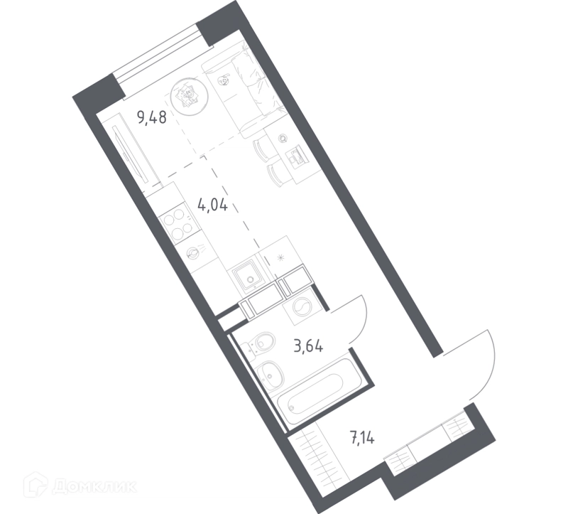 Студия 24.3 м² Эко Бунино
