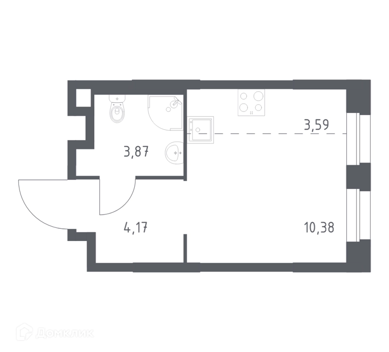 Студия 22.01 м² Эко Бунино