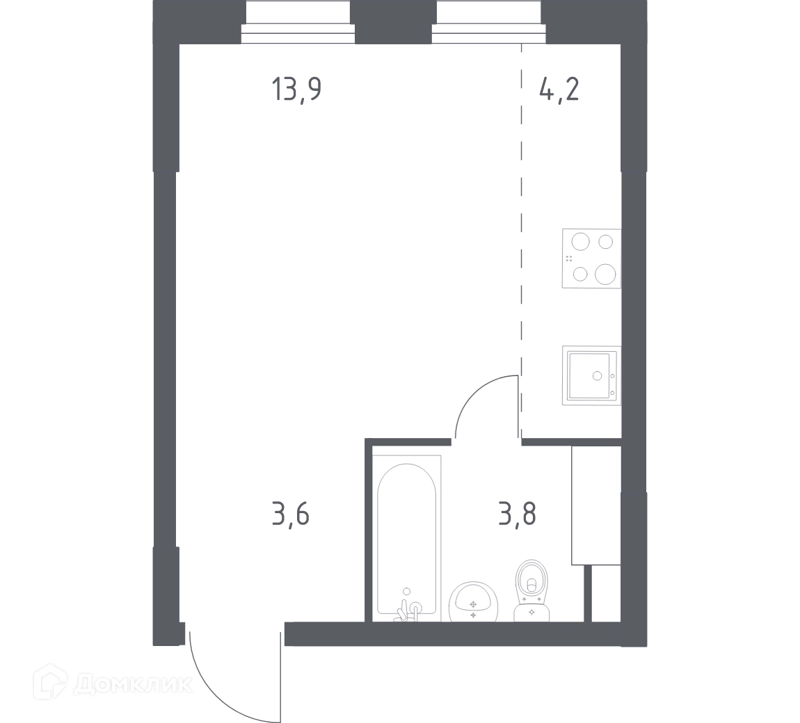 Студия 24.4 м² Эко Бунино