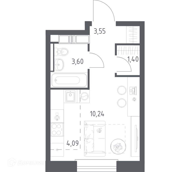 Студия 22.88 м² Эко Бунино