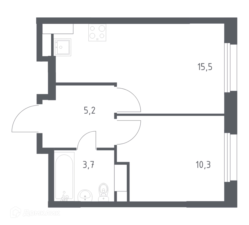 1-комнатная квартира 33.4 м² Эко Бунино