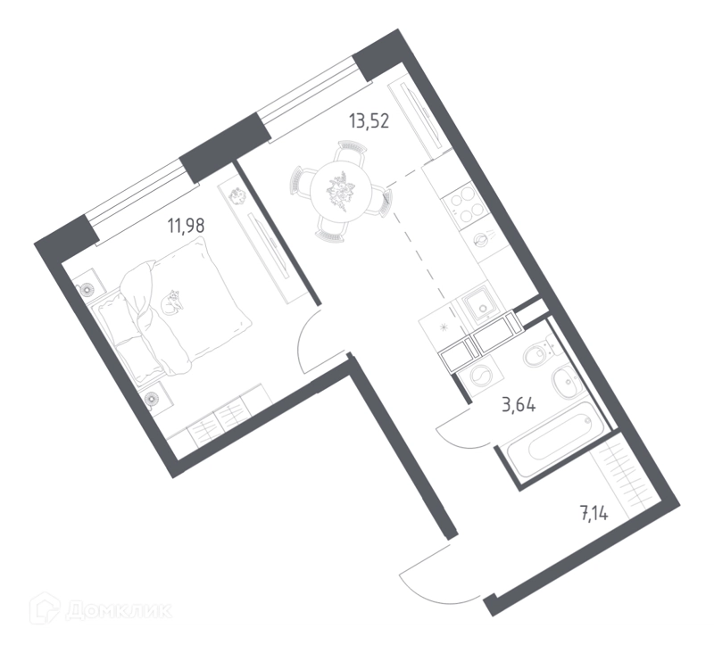 1-комнатная квартира 36.28 м² Эко Бунино