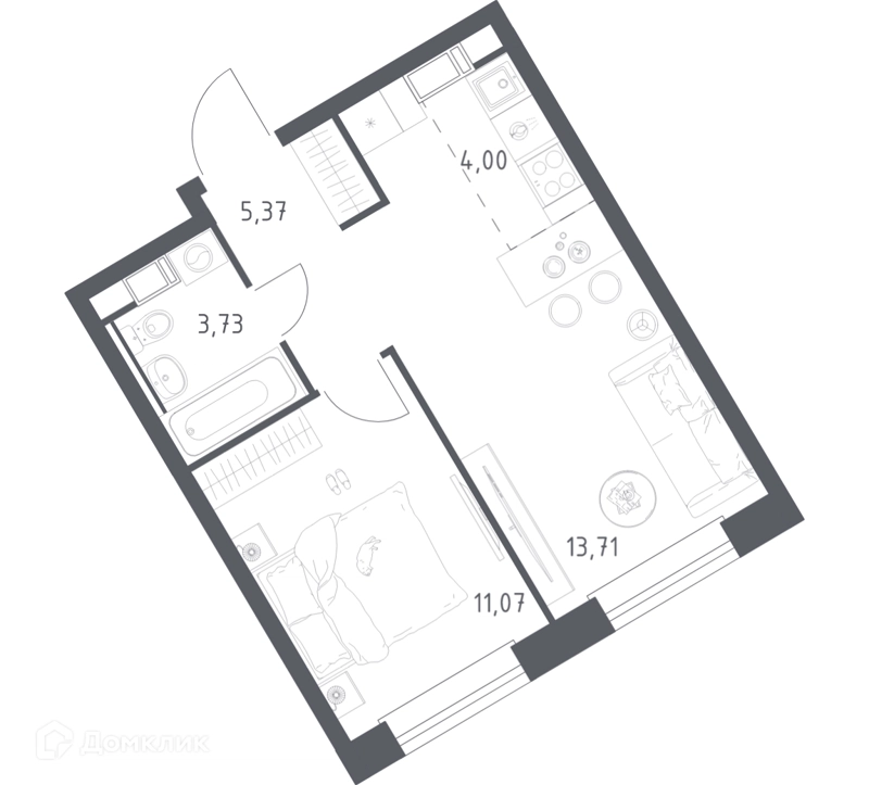1-комнатная квартира 37.88 м² Эко Бунино