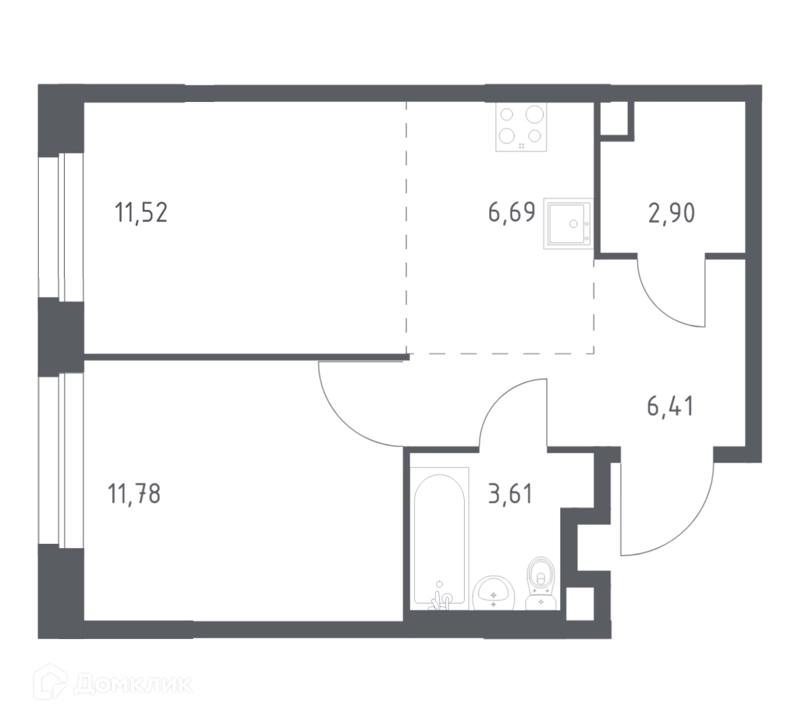 1-комнатная квартира 42.91 м² Эко Бунино