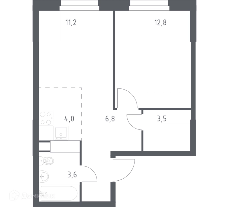 1-комнатная квартира 40.7 м² Эко Бунино
