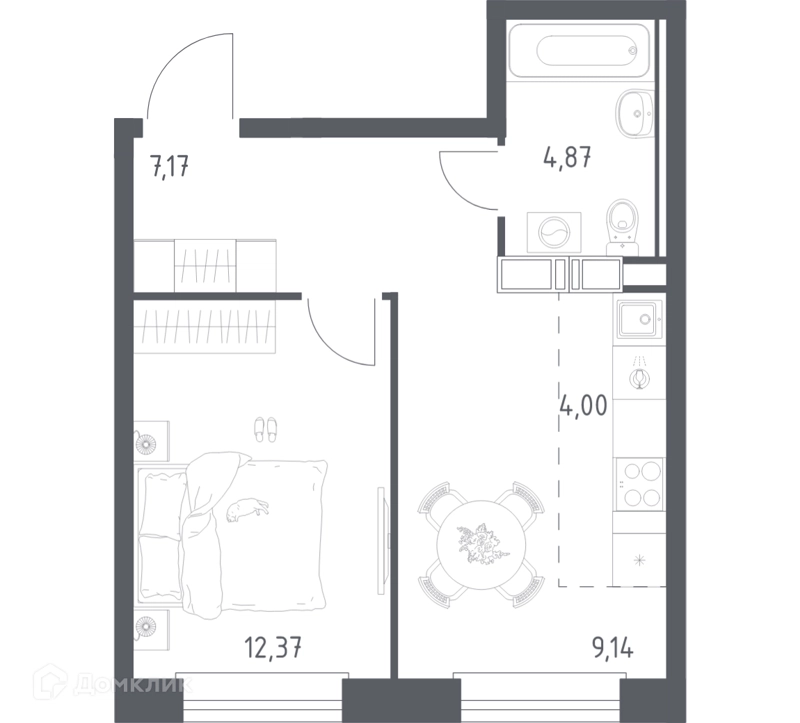 1-комнатная квартира 37.55 м² Эко Бунино