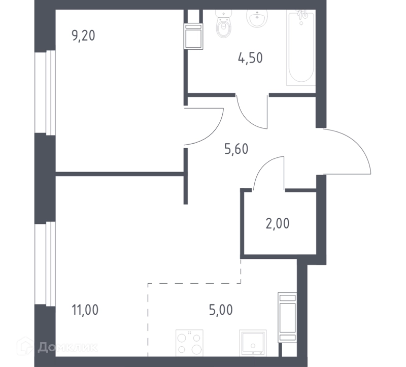1-комнатная квартира 37.3 м² Эко Бунино