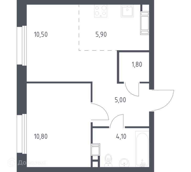 1-комнатная квартира 38.1 м² Эко Бунино