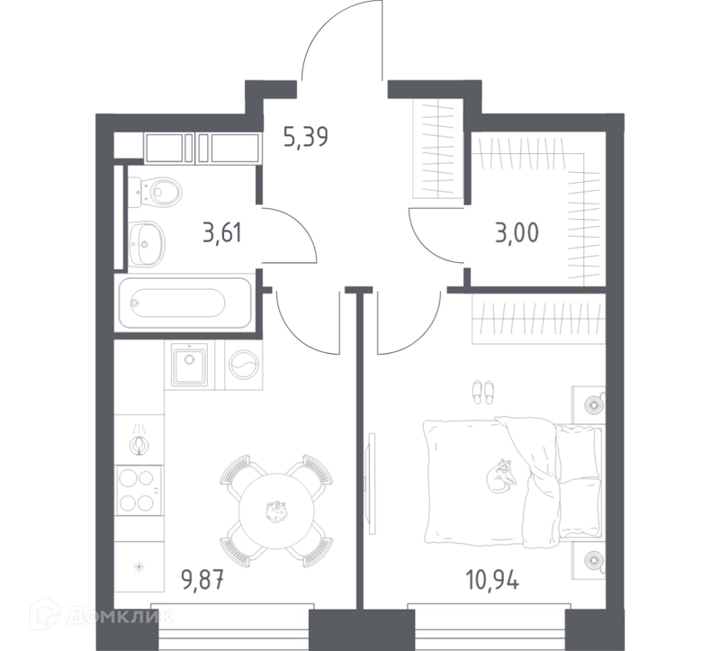 1-комнатная квартира 32.81 м² Эко Бунино