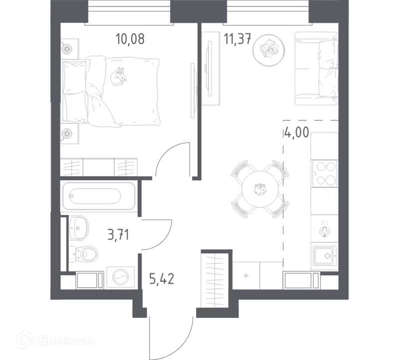 1-комнатная квартира 34.58 м² Эко Бунино