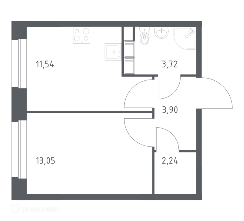 1-комнатная квартира 34.45 м² Эко Бунино