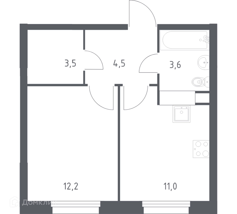 1-комнатная квартира 33.5 м² Эко Бунино