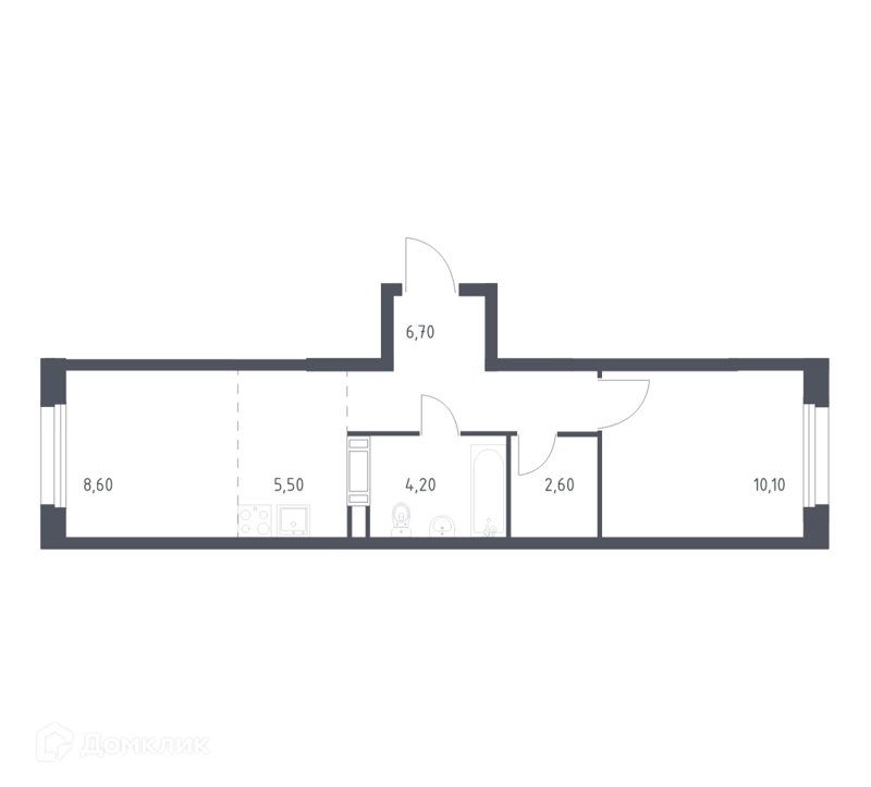 1-комнатная квартира 37.7 м² Эко Бунино
